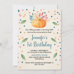 Orange Watercolor Pumpkin Birthday Einladung