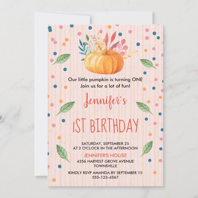 Orange Watercolor Pumpkin Birthday Einladung (Vorderseite)