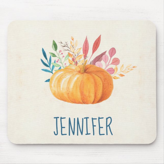 Orange Watercolor Pumpkin Herbstsaison Mousepad (Vorne)