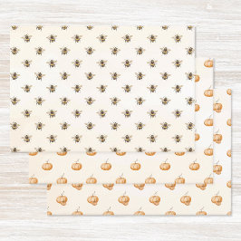 Orange Watercolor Pumpkins et Bumblebees Pattern Geschenkpapier Set