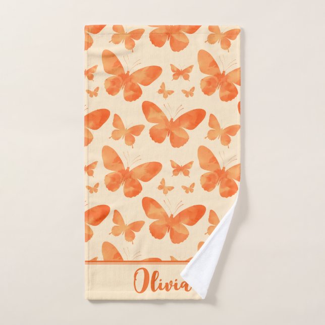 Orange Watercolor Schmetterlinge Handtuch (Handtuch)