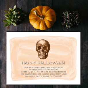 Orange Watercolor Skull Halloween-Party laden Einladung