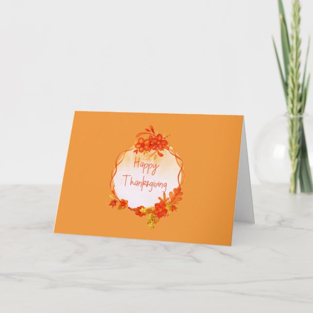 Orange Watercolor Wreath Erntedank Karte (Vorderseite)