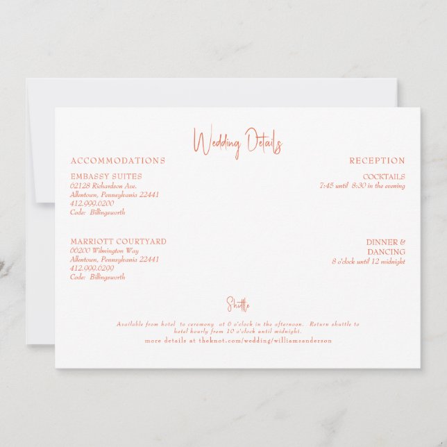 Orange Wedding Details Einladung (Vorderseite)