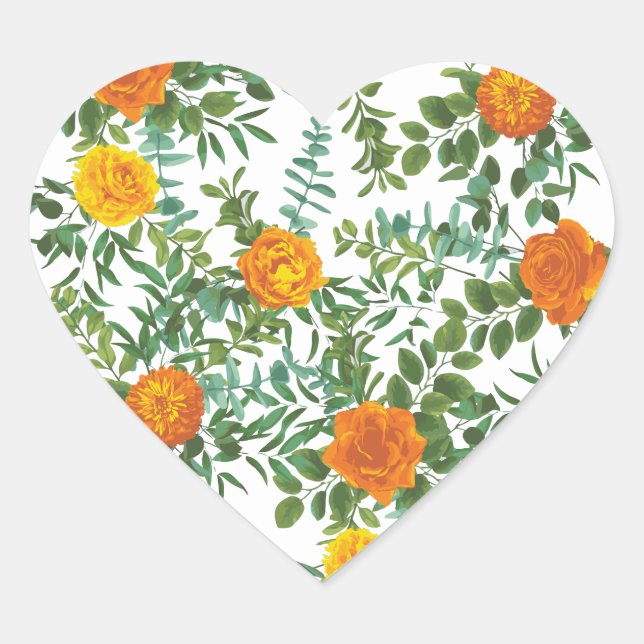 Orange Wedding Peony Rose Floral Herz-Aufkleber (Vorderseite)
