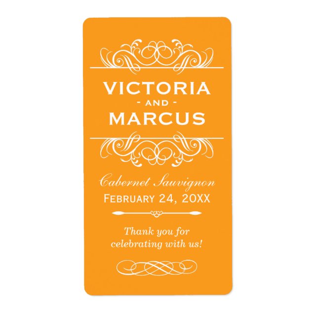 Orange Wedding Wine Bottle Monogram Fevor Labels (Vorne)