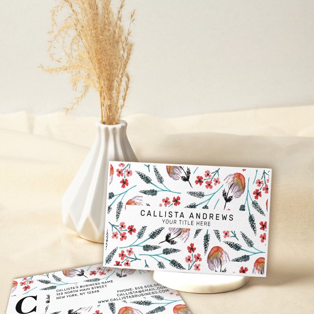 Orange Weeping Blume Wasserfarbmuster Visitenkarte (Von Creator hochgeladen)