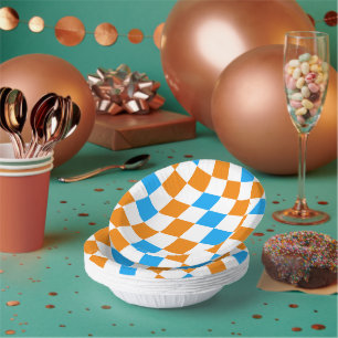 Orange Weiß Blau Kariertes Muster Design  Pappteller