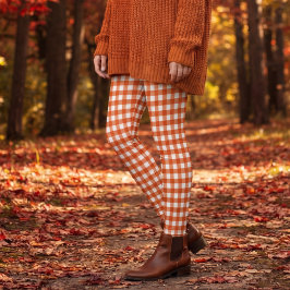 Orange-Weiß-Gingham-Karo-Kontrollmuster Leggings