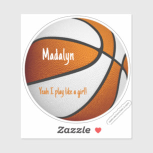 Orange weiß Ich spiele wie ein Mädchen im Basketba Aufkleber