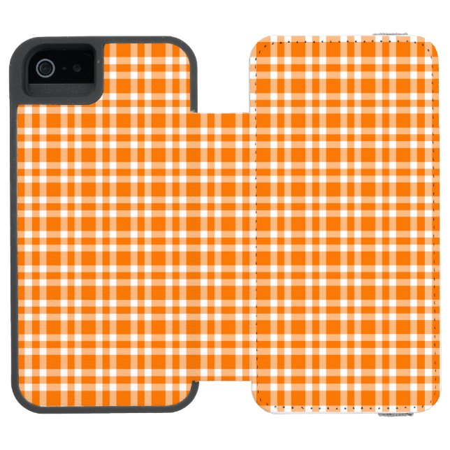 Orange-Weiß-Karomuster Incipio iPhone Geldbeutel-Hülle (Folio Geöffnet)