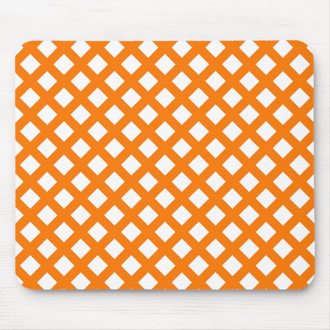 Orange-Weiß-Schachbrett-Diamant-Muster Mousepad (Vorne)
