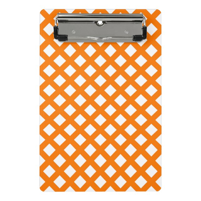 Orange-Weiß-Schachbrett-Diamantmuster Mini Klemmbrett (Vorderseite)