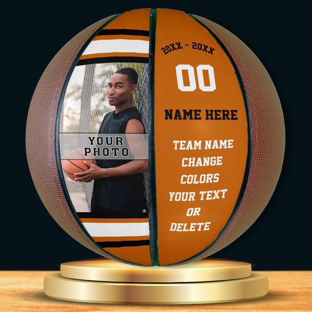 Orange, Weiß, Schwarzes FOTO Personalisiert Basket Basketball (Senior basketball player gift ideas. Personalised, Photo Basketball. Black, White, Orange Basketball)