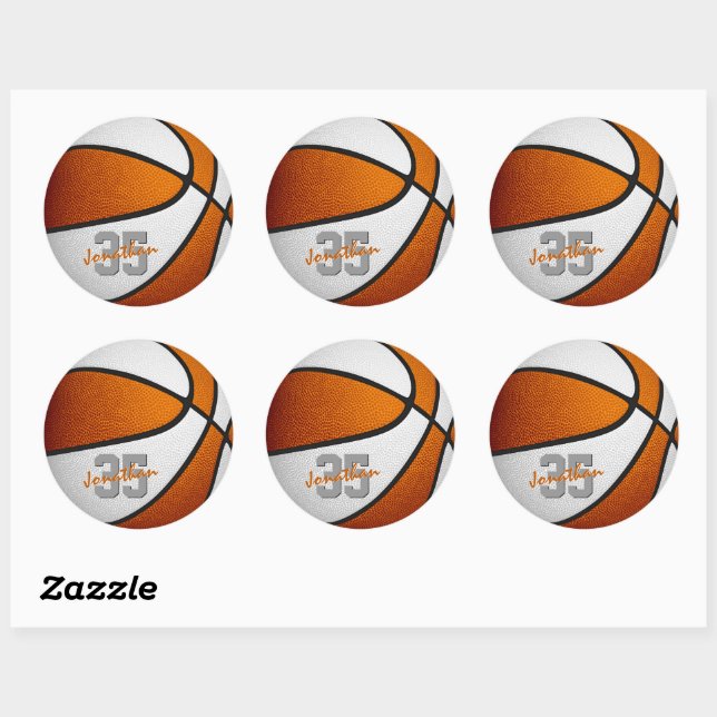 Orange Weiß Team Farben Jungs Basketball Runder Aufkleber (Blatt)