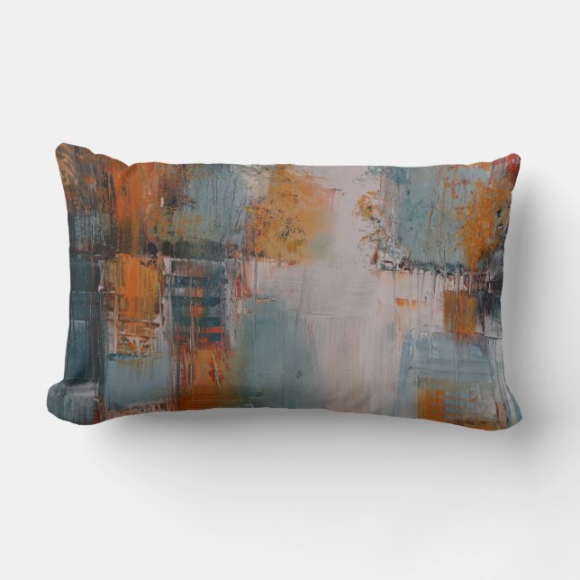 Orange, Weiß und aquamarine abstrakte Malerei Lendenkissen (Vorderseite)