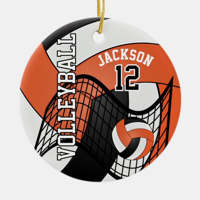 Orange, Weiß und Schwarz Personalisieren Volleybal Keramikornament (Vorne)