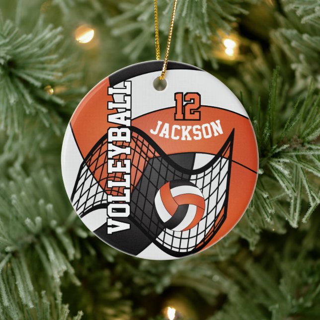 Orange, Weiß und Schwarz-Volleyball-🏐 Keramik Ornament (Baum)