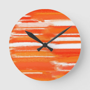 Orange Weiße Abstrakte Malerei Runde Wanduhr