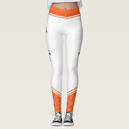 Orange & weiße, blumenweiße Streifen und Name mode Leggings