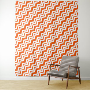 Orange Weiße Chevron-Zickzack-Musterdesign Wandteppich