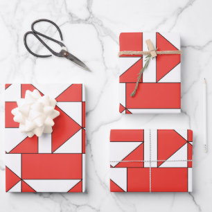 Orange Weiße Dreieck Quadrat Geometrisch Geschenkpapier Set