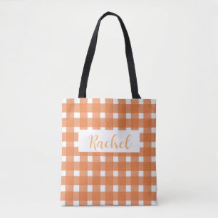 Orange Weiße Gingham Personalisierte Tragetasche Tasche
