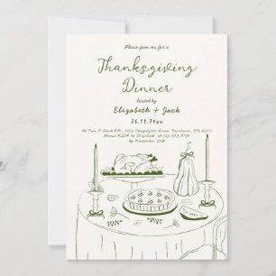Orange & Weiße Handgezeichnete Tisch Thanksgiving- Einladung