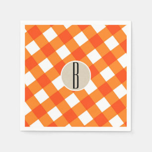 Orange Weiße Karierte Kraft Rustikale Monogramm An Serviette