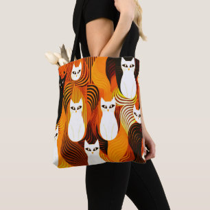 Orange Weiße Katze Halloween Tasche