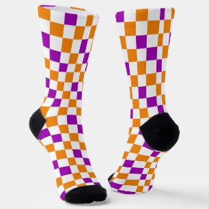 Orange Weiße Lila Karomuster-Design Socken