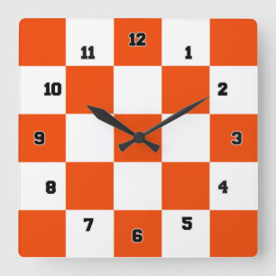 Orange weiße Quadrat-dekorative Wanduhr