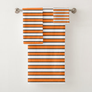 Orange, weiße und schwarze Streifen Badhandtuch Set