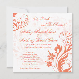 Orange-weiße Vintage-Blumenhochzeitseinladung Einladung