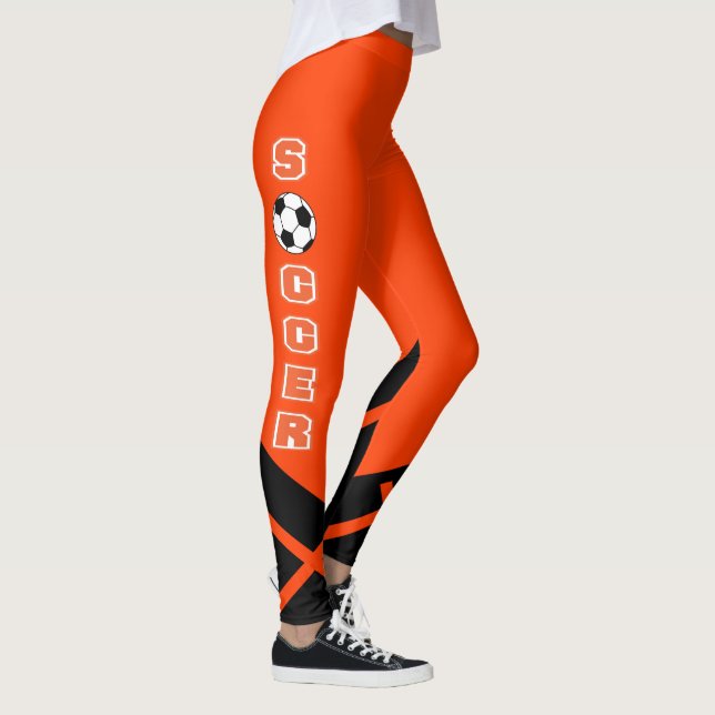 Orange, weißer und schwarzer Fußball-Spieler Leggings (Rechts)