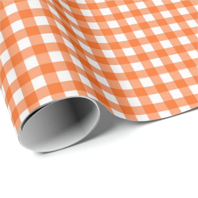 Orange| Weißes Gingham Wrapping Paper Geschenkpapier (Rolleneckpunkt)
