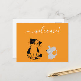 Orange Welcome Postcard mit Cat & Mouse Postkarte