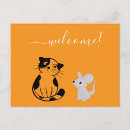 Orange Welcome Postcard mit Cat & Mouse Postkarte