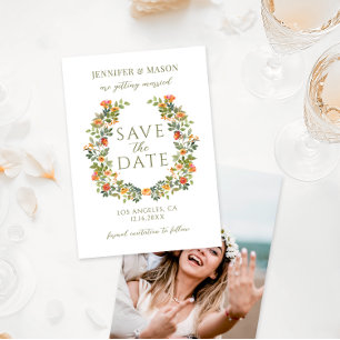 Orange Whimsical Blume Boho Save the Date Foto Einladung