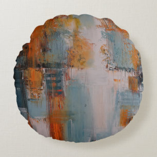 Orange, white, and teal abstract painting rundes kissen