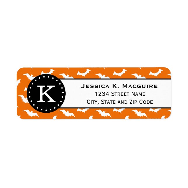 Orange White Bat Muster Schwarzes Monogramm (Vorne)