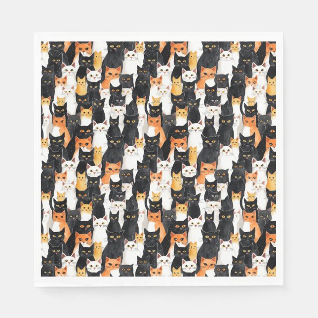 Orange White Black Cats Halloween Serviette (Vorderseite)