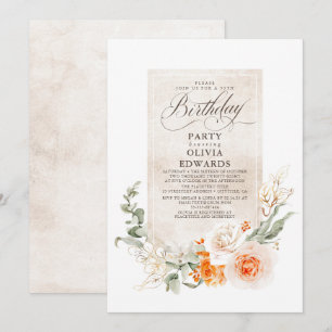 Orange White Blume Elegante Boho Geburtstag Einladung