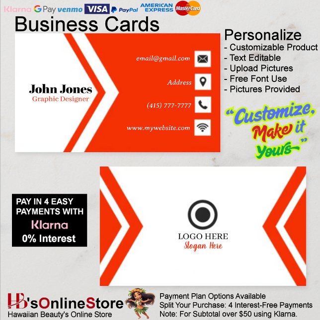 Orange & White Cartes de visite 14 Pack de 100 (Orange & White Business Cards 14 Pack of 100.)