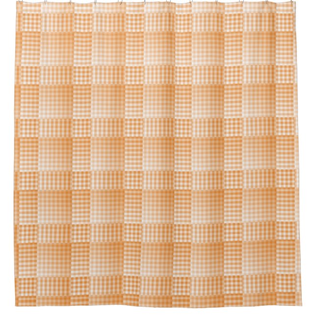Orange White Checker Abstract Pattern Duschvorhang (Vorderseite)