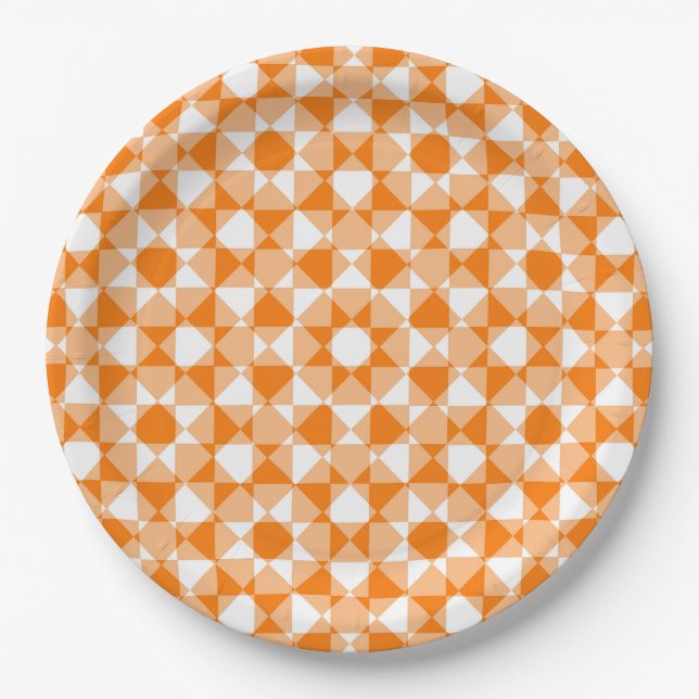 Orange White Checker Diamond Plaid Pattern Pappteller (Vorderseite)