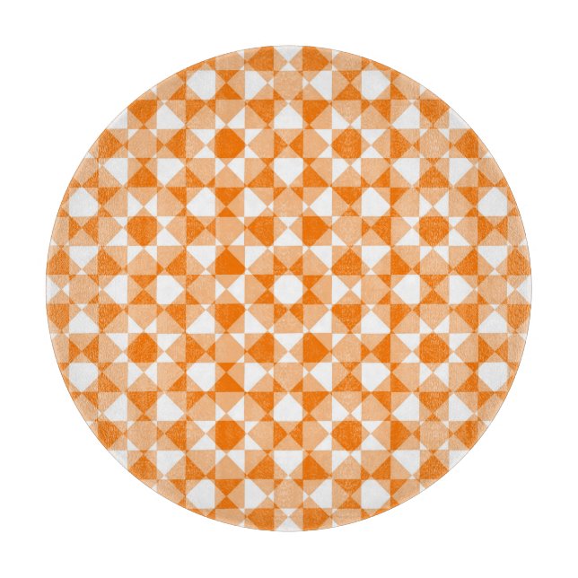 Orange White Checker Diamond Plaid Pattern Schneidebrett (Vorderseite)