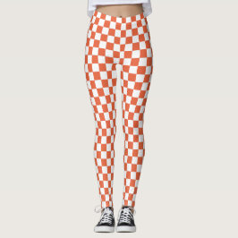Orange & White Checkered Spandex Leggings
