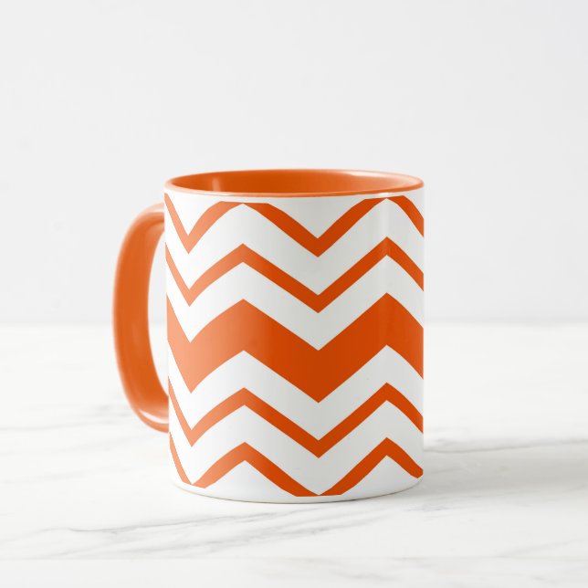Orange White Chevron Zigzag Pattern Design  Tasse (Vorderseite Links)
