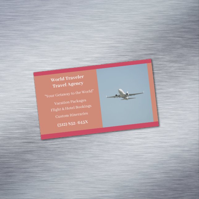 Orange White Flugzeug Agent Airplane Travel Agency Magnetische Visitenkarte (Beispiel)